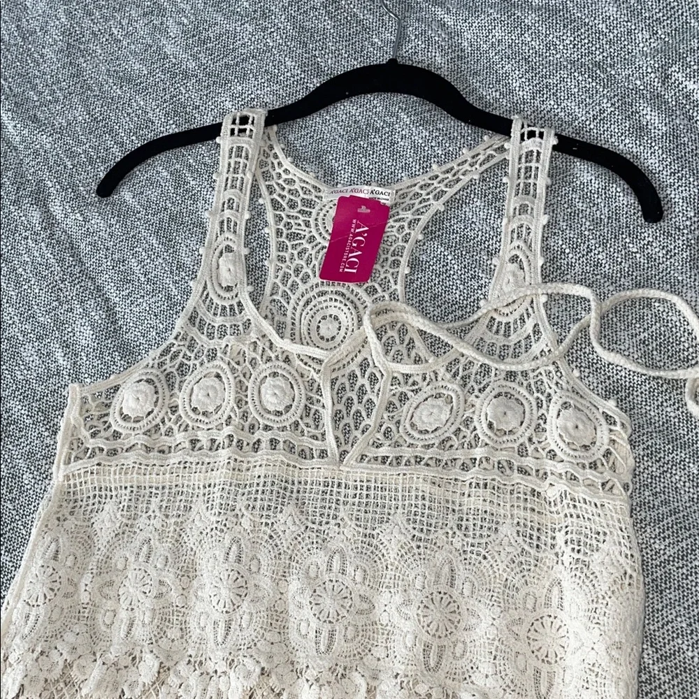 A'gaci Beige Crochet Pattern Top - Picture 3 of 6